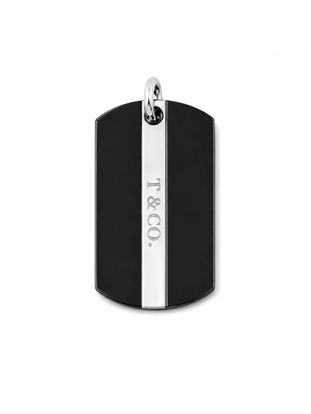 Tiffany & Co. T&CO Dog Tag Pendant in Black Titanium and 925 Sterling Silver
